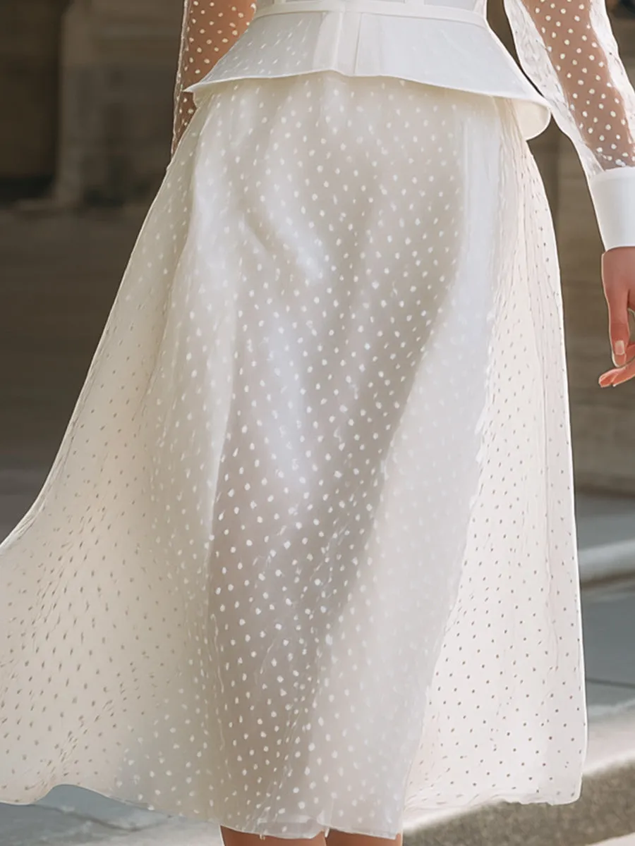 Sheer Polka Dot Blouse And Midi Skirt Set With Peplum Waist sold by Mooyius product image thumbnail 3