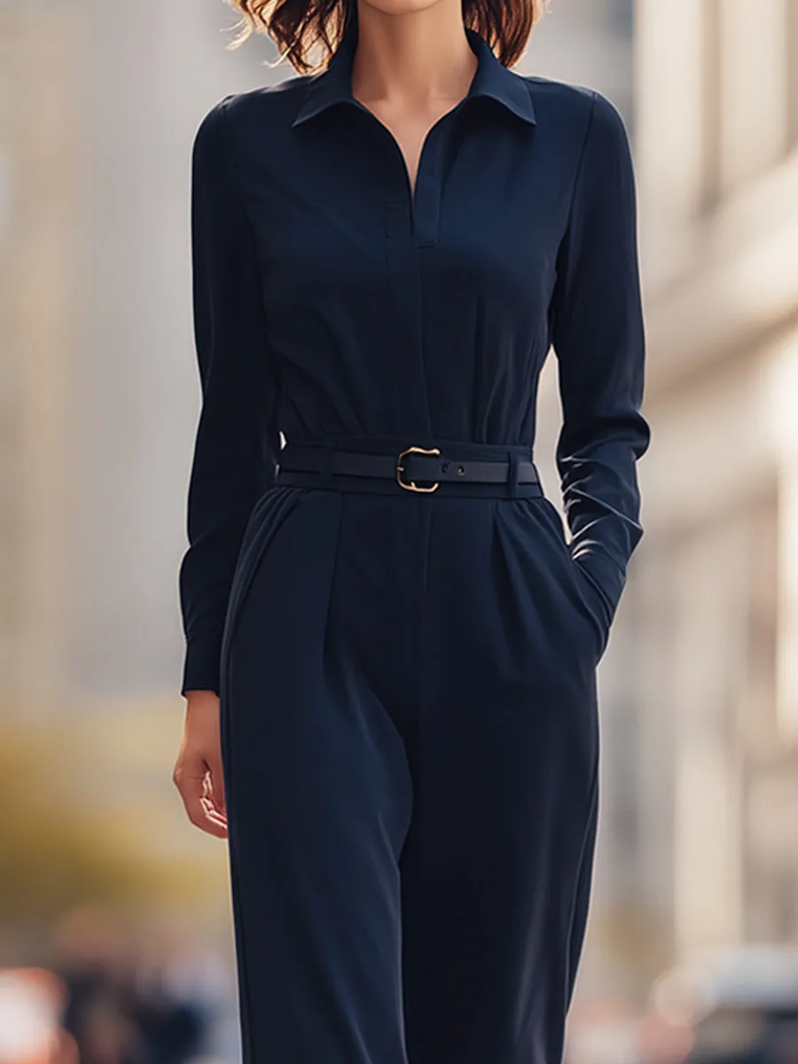 Tailored Belted Long-Sleeve Jumpsuit For Modern Women sold by Mooyius product image thumbnail 2