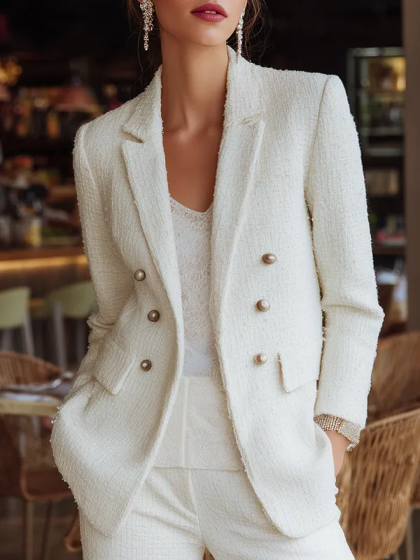 Double-Breasted Textured Tailored Blazer sold by Mooyius