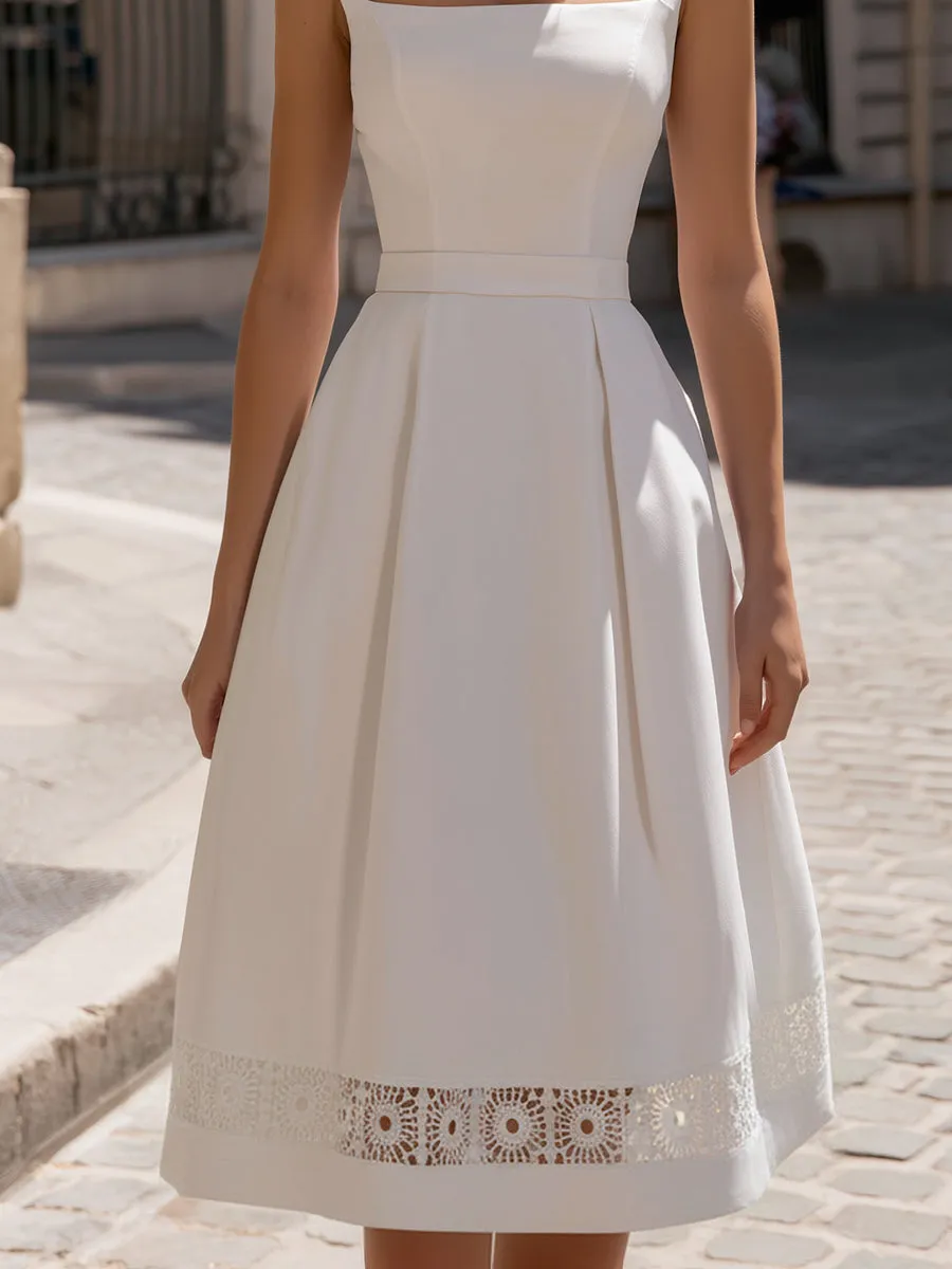 Square-Neck Sleeveless Midi Dress With Lace Hem Detail sold by Mooyius product image thumbnail 3