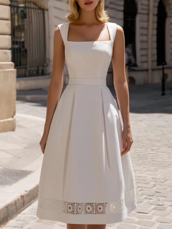 Square-Neck Sleeveless Midi Dress With Lace Hem Detail made by Mooyius