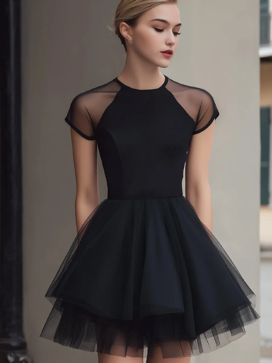 Sheer Panel Short Sleeve Tulle Mini Dress sold by Mooyius product image thumbnail 2