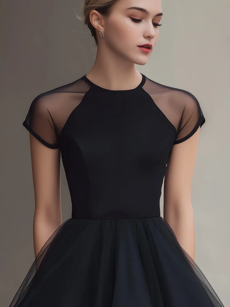 Sheer Panel Short Sleeve Tulle Mini Dress sold by Mooyius product image thumbnail 3