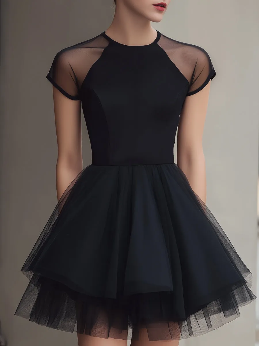 Sheer Panel Short Sleeve Tulle Mini Dress sold by Mooyius