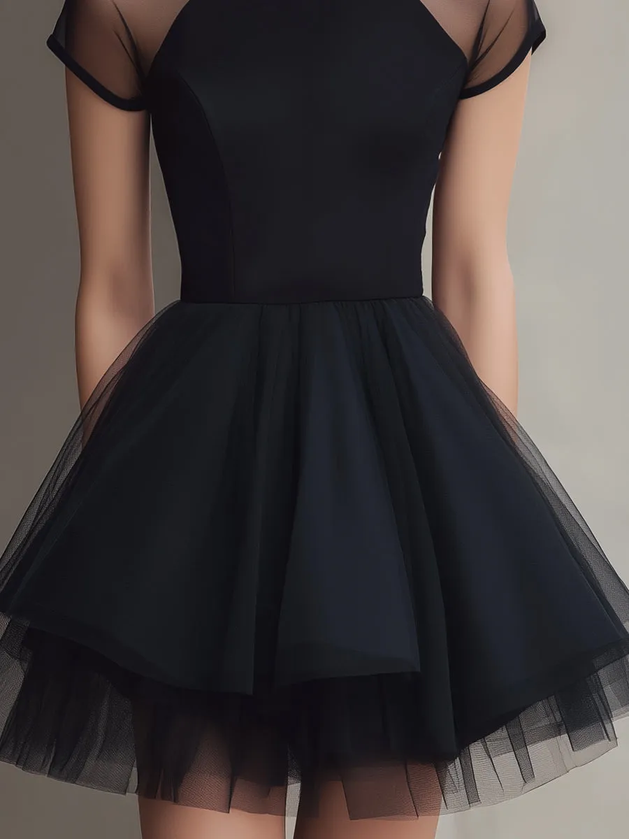 Sheer Panel Short Sleeve Tulle Mini Dress sold by Mooyius product image thumbnail 4