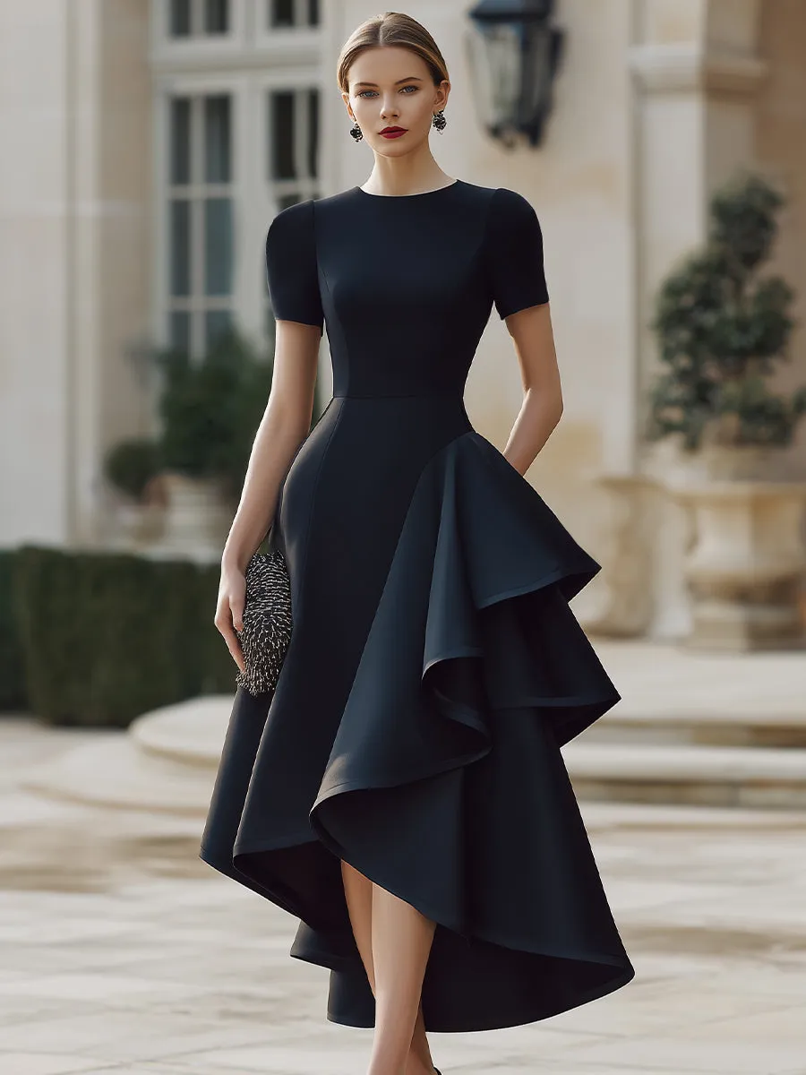 Sculpted Asymmetric Ruffle Midi Dress sold by Mooyius product image thumbnail 2