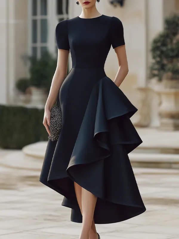 Sculpted Asymmetric Ruffle Midi Dress made by Mooyius