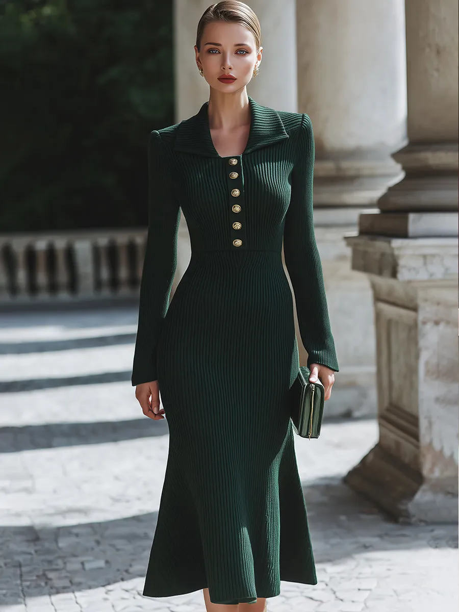 Buttoned Ribbed Knit Midi Dress sold by Mooyius product image thumbnail 2