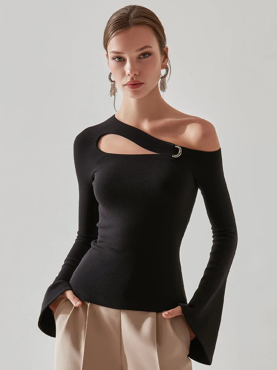 Black Asymmetric Cutout One-Shoulder Top sold by Mooyius product image thumbnail 2
