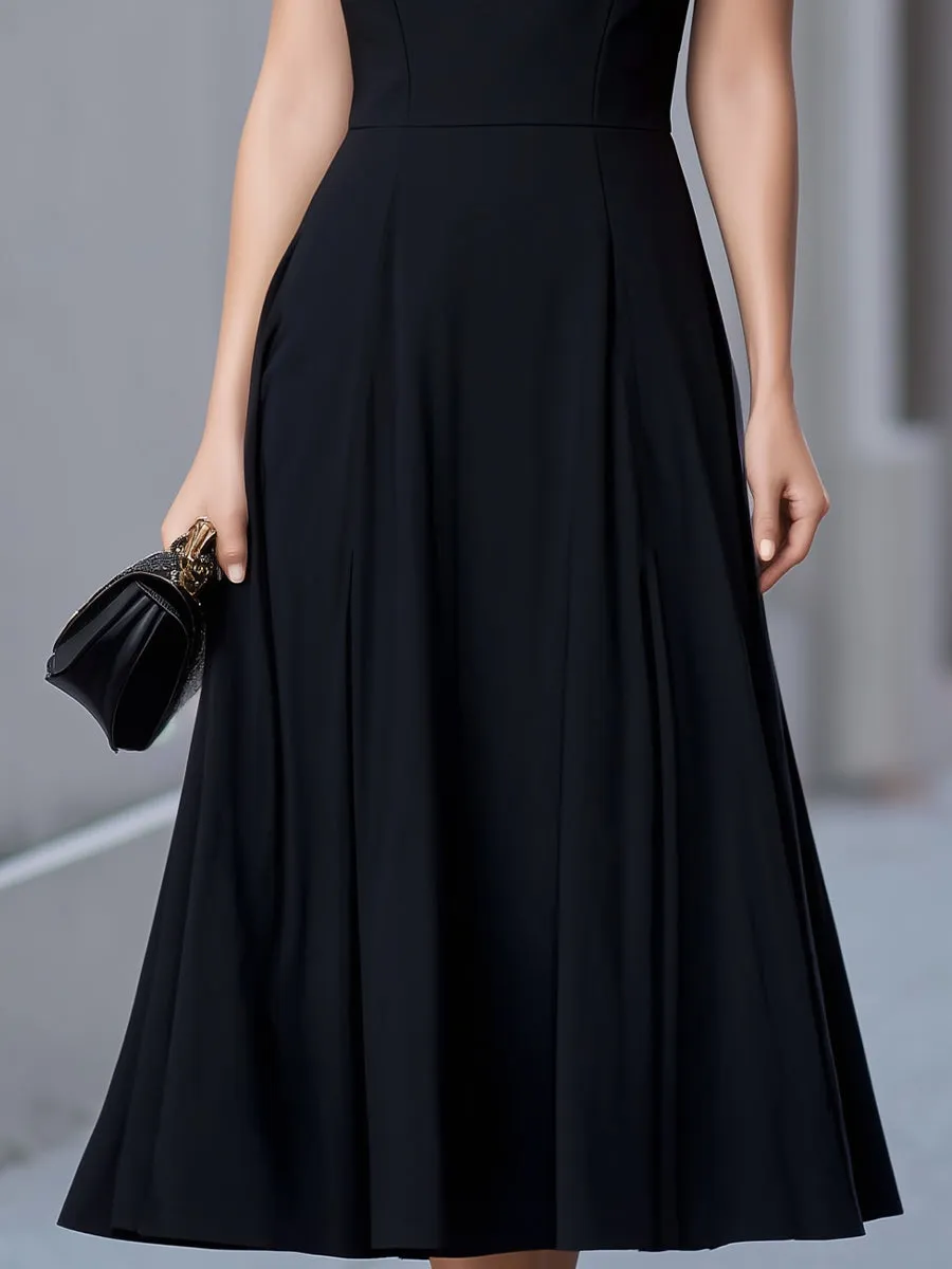 Chic Off-the-Shoulder Black Midi Dress With Sheer Yoke Detail sold by Mooyius product image thumbnail 3