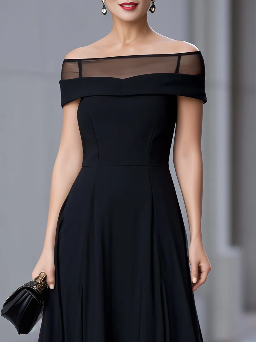 Chic Off-the-Shoulder Black Midi Dress With Sheer Yoke Detail sold by Mooyius product image thumbnail 2