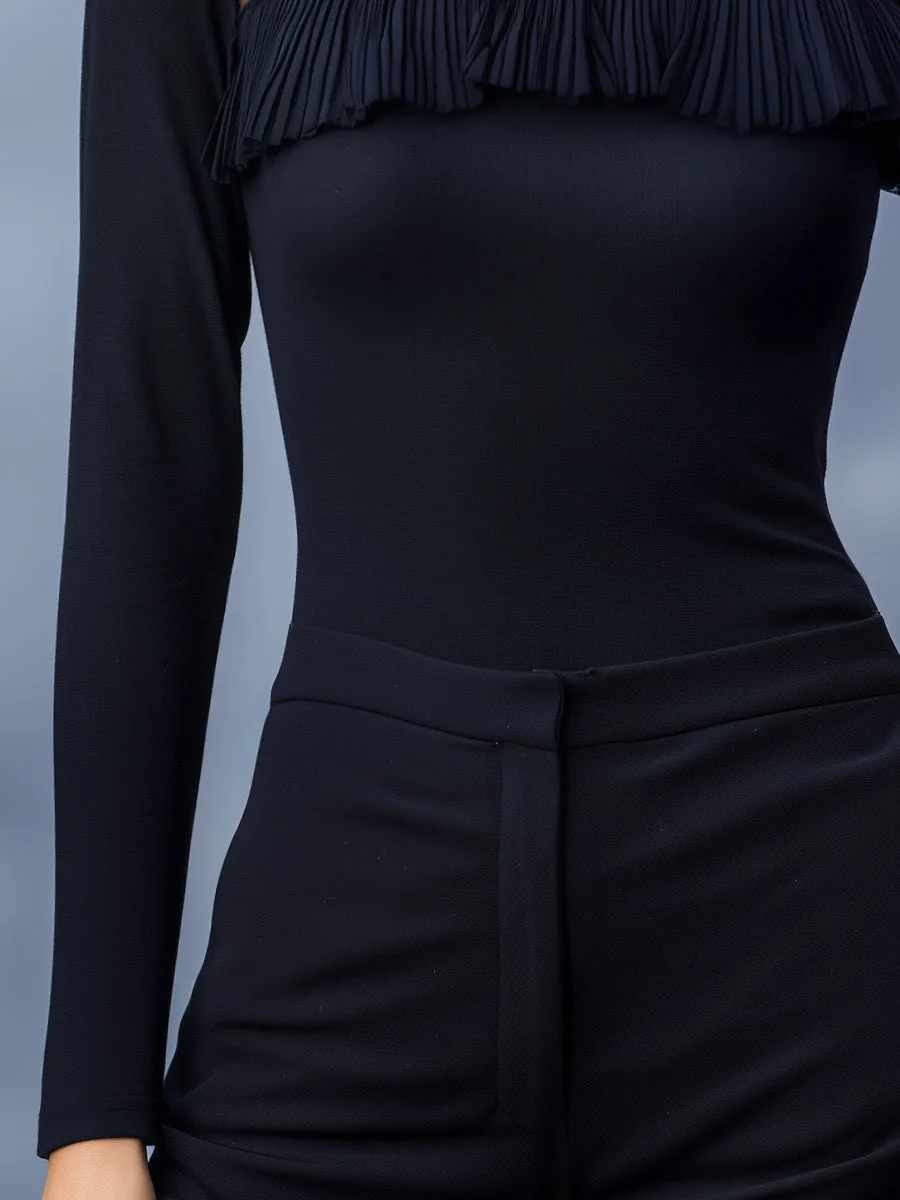 Sheer Mesh Yoke Ruffle High-Neck Long Sleeve Top sold by Mooyius product image thumbnail 4