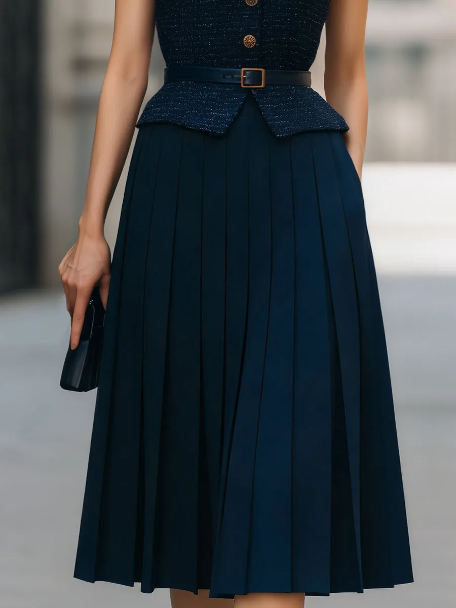 Belted Textured Sleeveless Top & Pleated Midi Skirt Two-Piece Set sold by Mooyius product image thumbnail 3