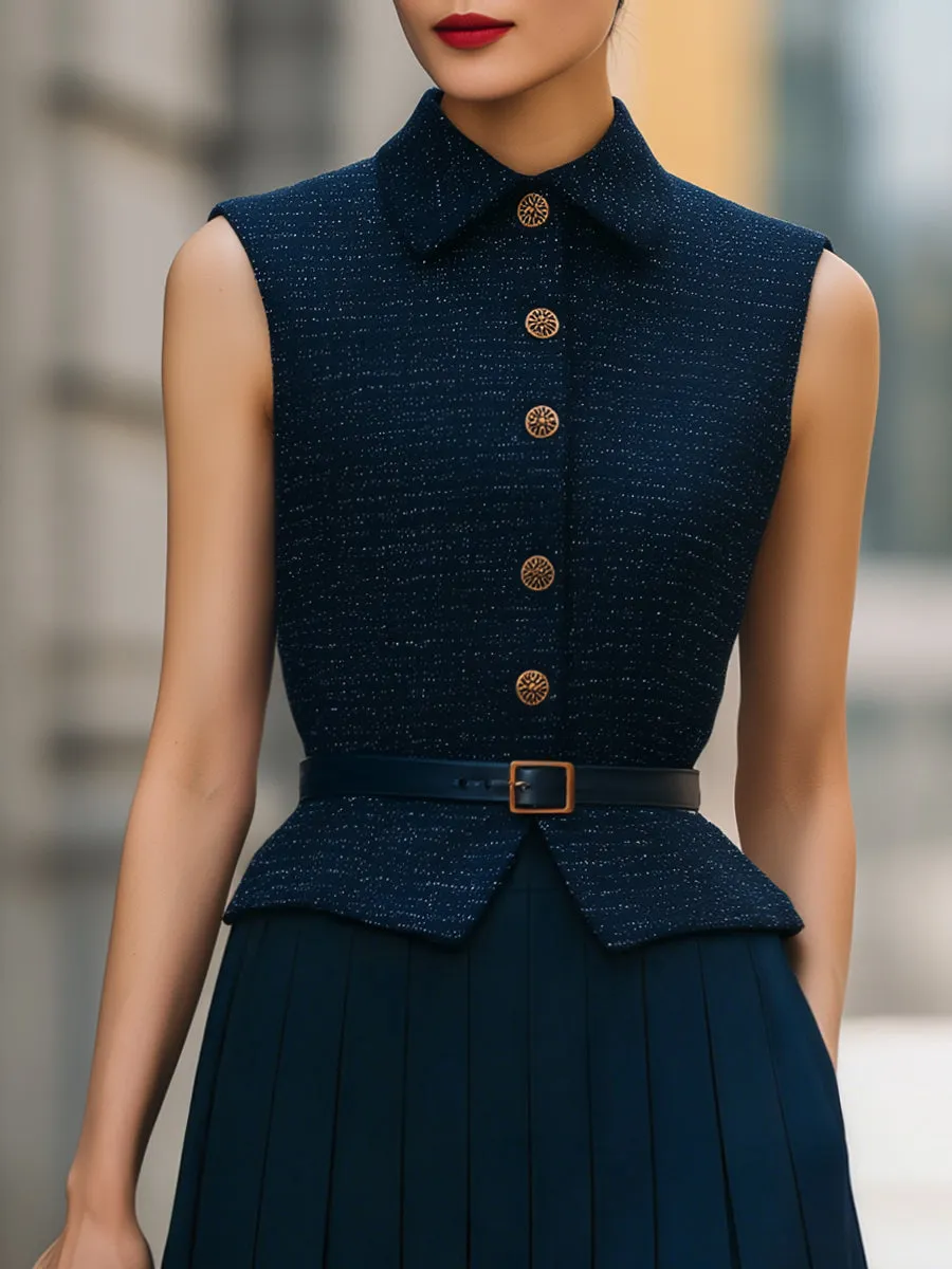 Belted Textured Sleeveless Top & Pleated Midi Skirt Two-Piece Set sold by Mooyius product image thumbnail 2