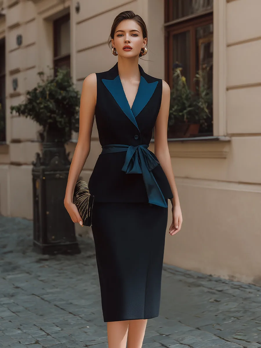 Sleeveless Tailored Lapel Top And Midi Skirt Set sold by Mooyius product image thumbnail 2