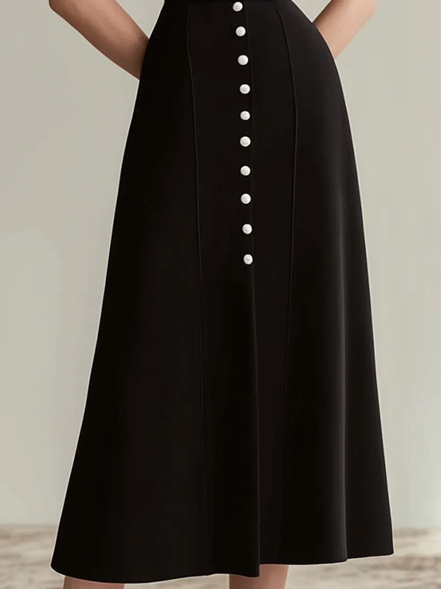 Black Tailored Button-Front Midi Dress With Short Sleeves sold by Mooyius product image thumbnail 3