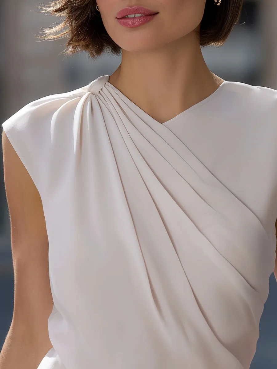 Asymmetric Pleated Sleeveless Draped Blouse sold by Mooyius product image thumbnail 2