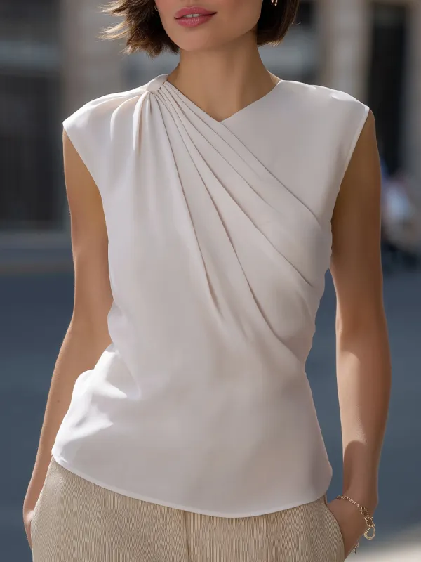 Asymmetric Pleated Sleeveless Draped Blouse made by Mooyius