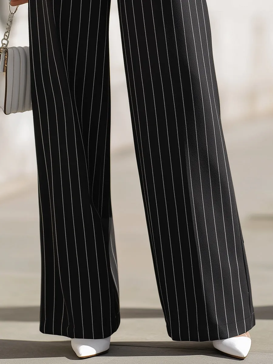 High-Waist Pinstripe Wide-Leg Tailored Trousers sold by Mooyius product image thumbnail 3