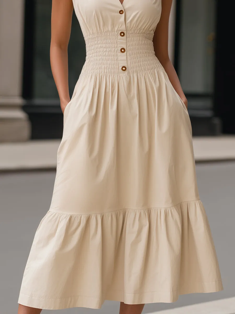 V-Neck Smocked Waist Sleeveless Tiered Midi Dress sold by Mooyius product image thumbnail 3