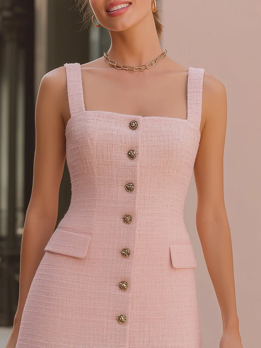 Pink Tweed Square-Neck Mini Dress sold by Mooyius product image thumbnail 3