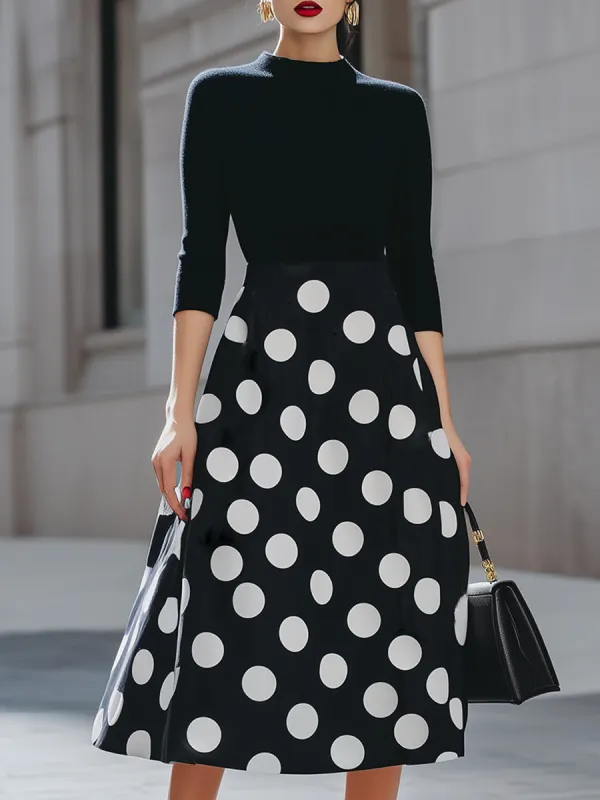 Black & White Polka Dot Midi Dress made by Mooyius