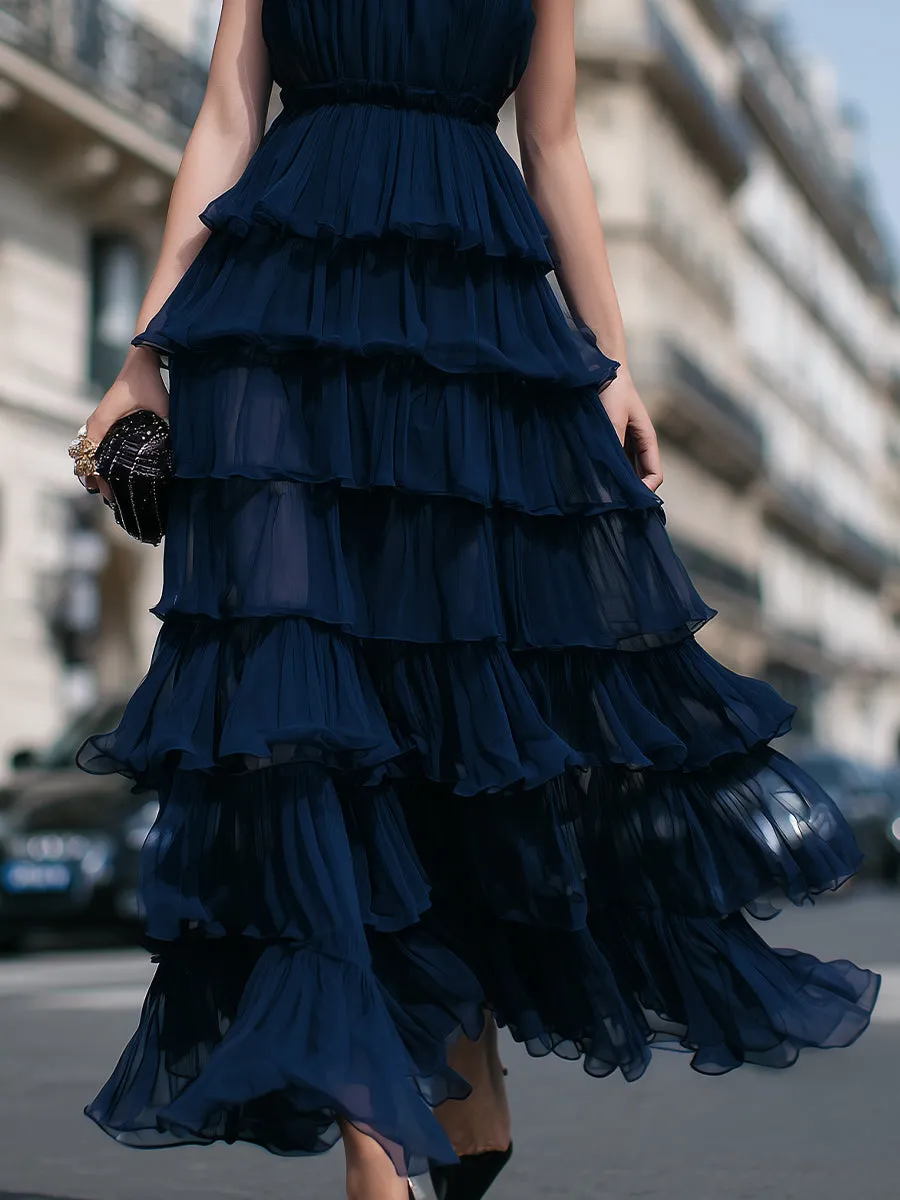 Tiered Halter Neck Ruffle Maxi Dress sold by Mooyius product image thumbnail 3