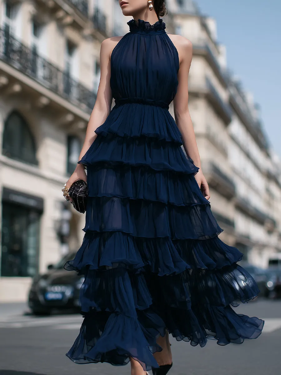 Tiered Halter Neck Ruffle Maxi Dress sold by Mooyius