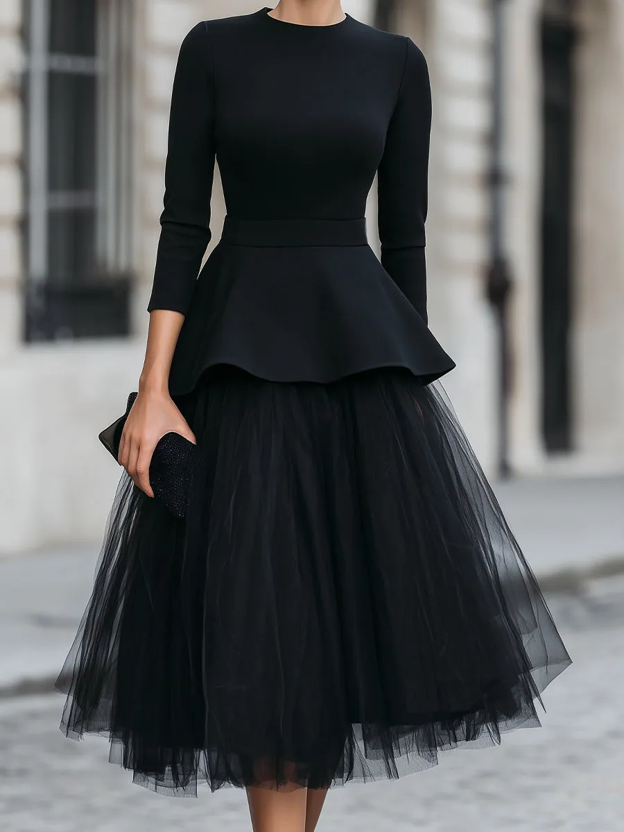 Structured Peplum Top and Layered Midi Skirt Set sold by Mooyius product image thumbnail 4