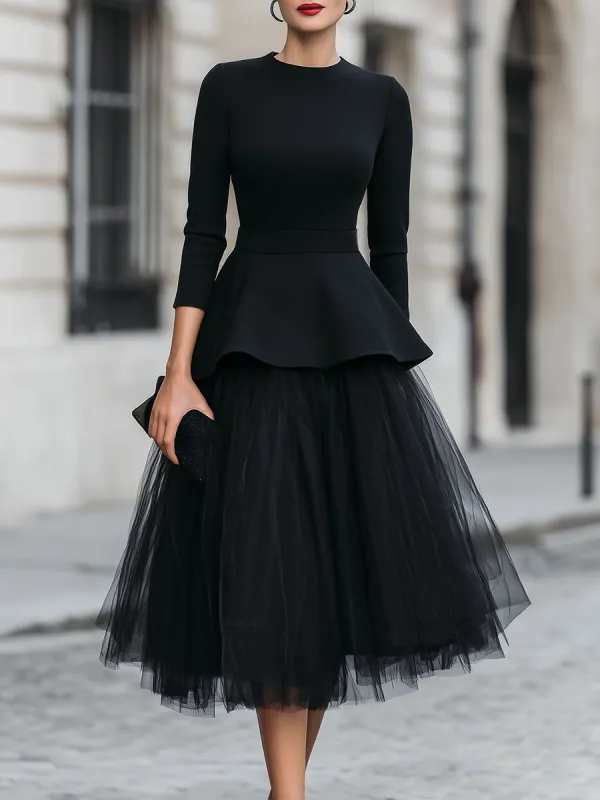 Structured Peplum Top and Layered Midi Skirt Set made by Mooyius