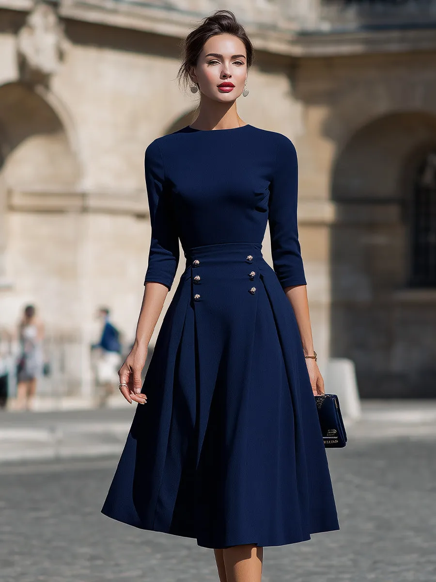 Structured Waist Button-Detail Midi Dress sold by Mooyius product image thumbnail 2