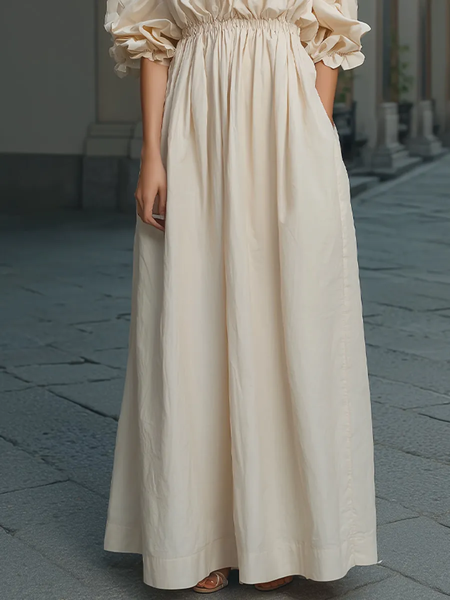 Off-Shoulder Smocked Maxi Dress With Puff Sleeves sold by Mooyius product image thumbnail 4