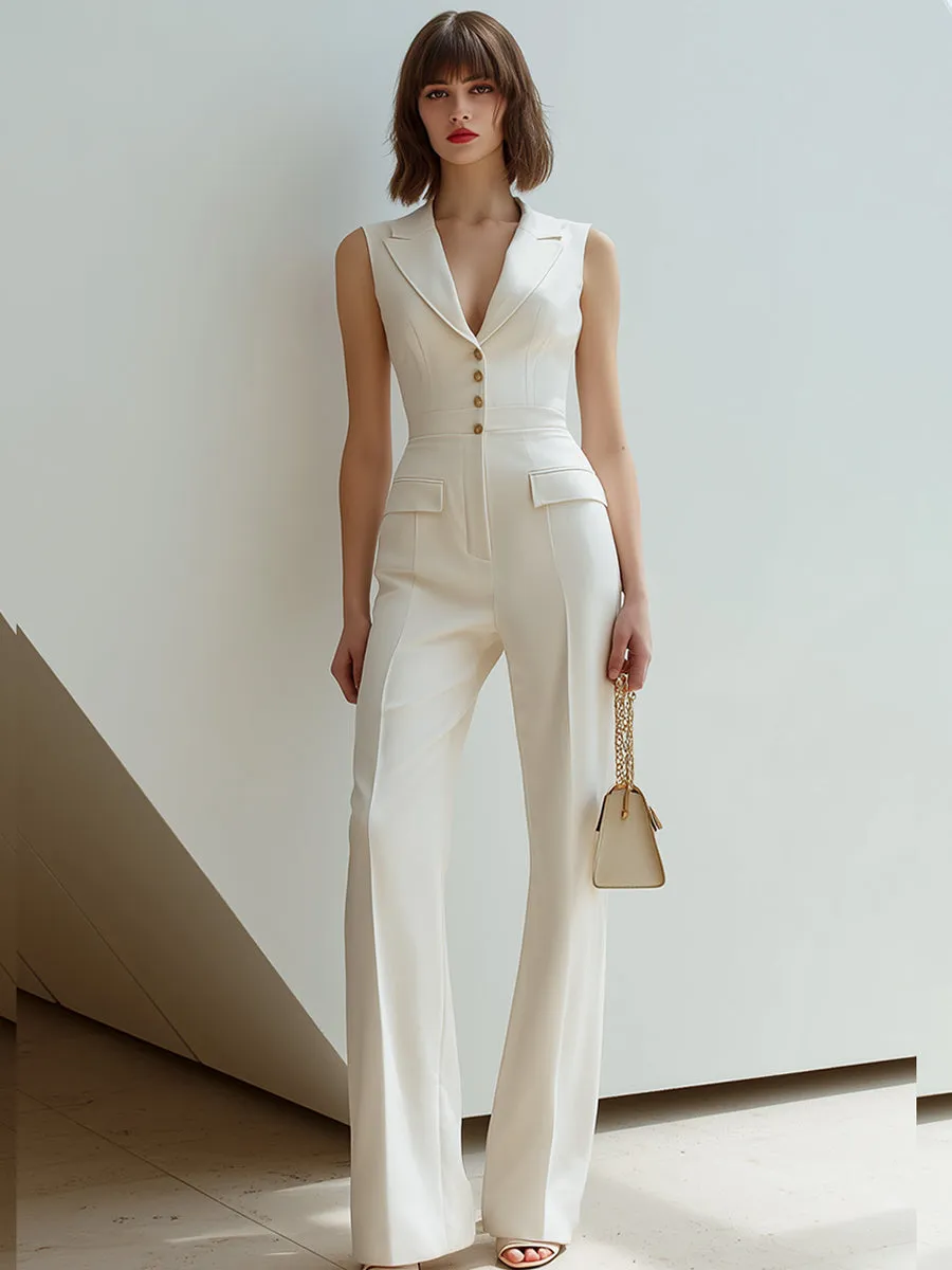 Ivory Sleeveless Tailored Jumpsuit With Wide-Leg Silhouette sold by Mooyius product image thumbnail 2