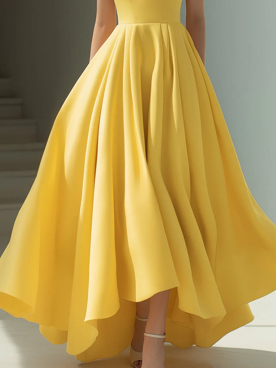Yellow One-Shoulder Floral-Embellished Midi Dress sold by Mooyius product image thumbnail 3