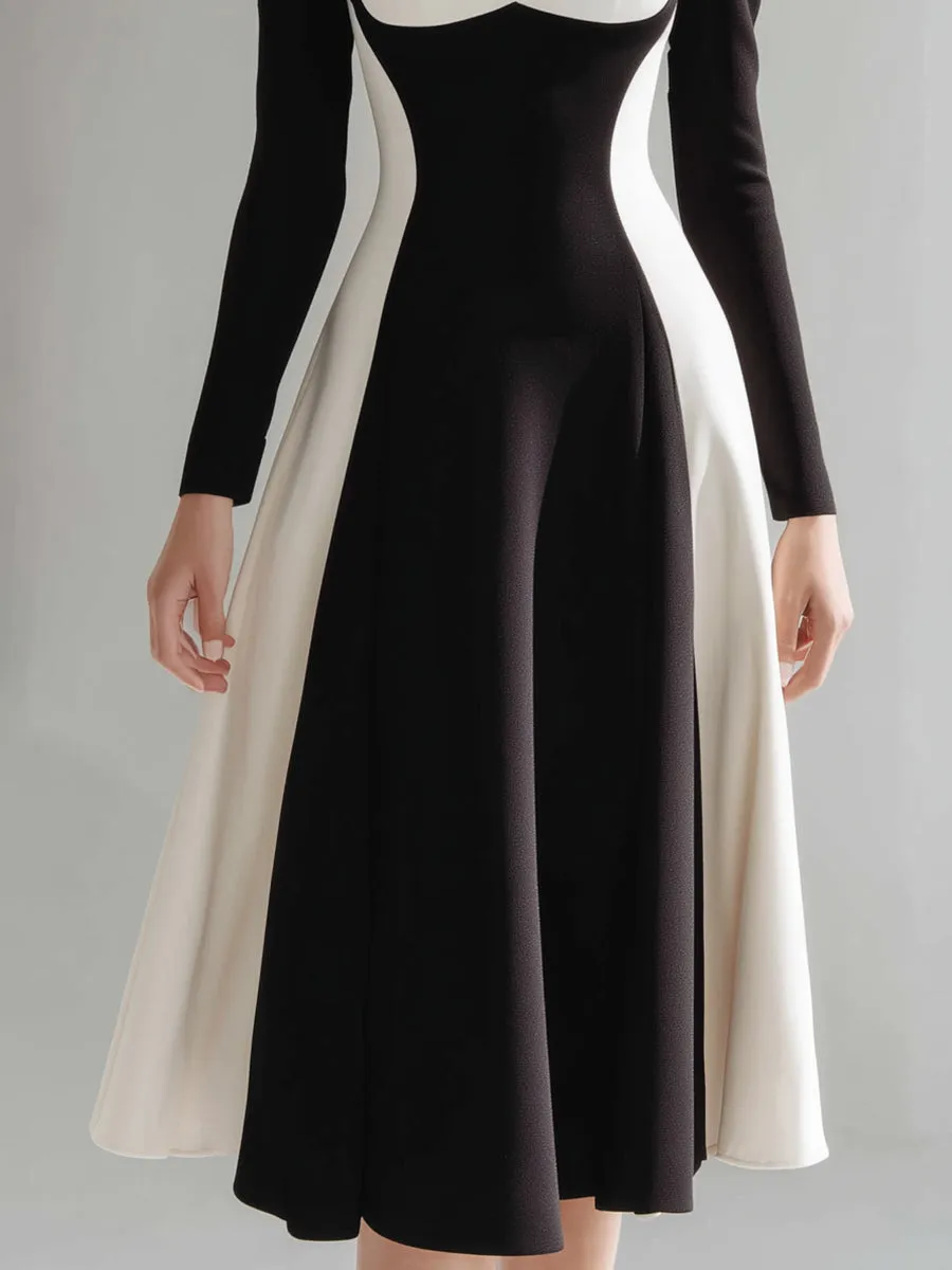 Black & Ivory Color-Block Sweetheart Neck Midi Dress sold by Mooyius product image thumbnail 4