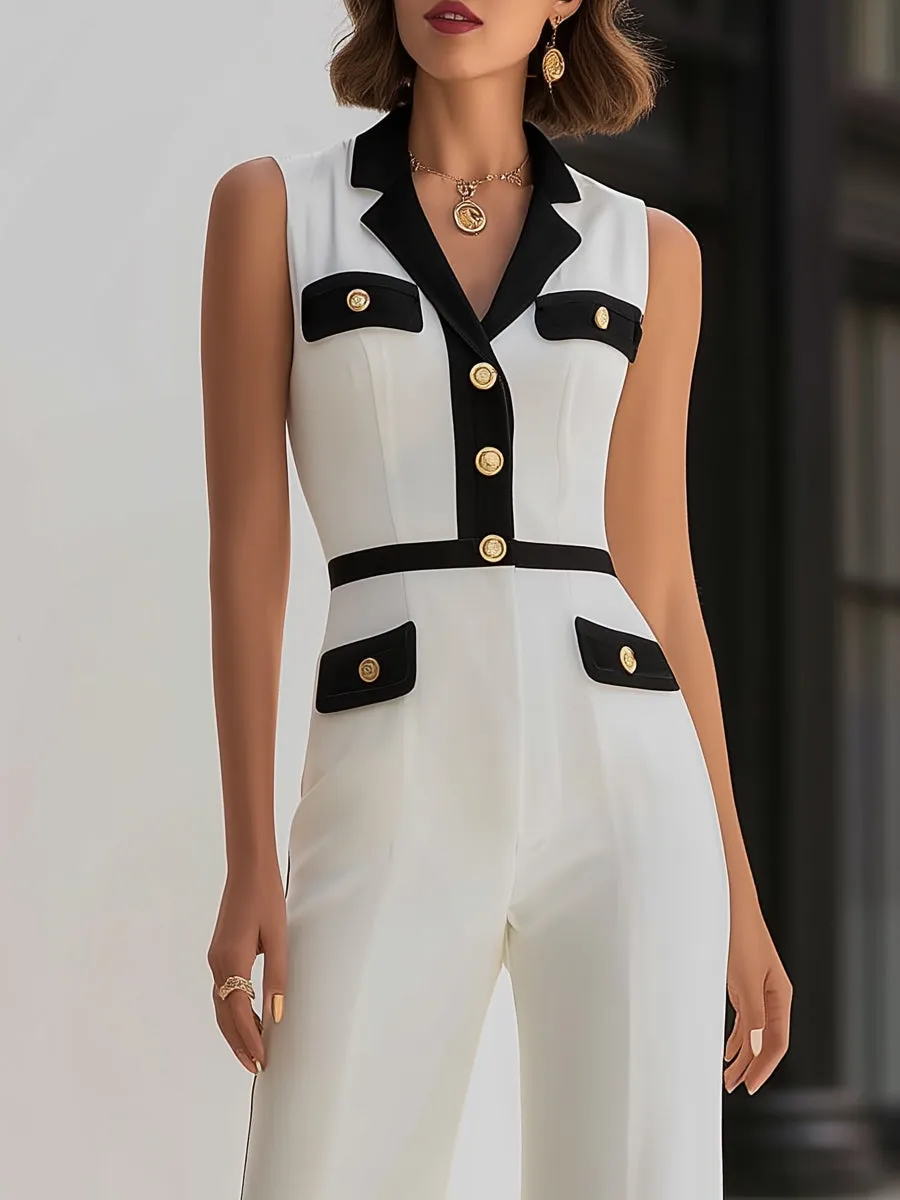 Contrast-Trim Tailored Sleeveless Jumpsuit sold by Mooyius product image thumbnail 2