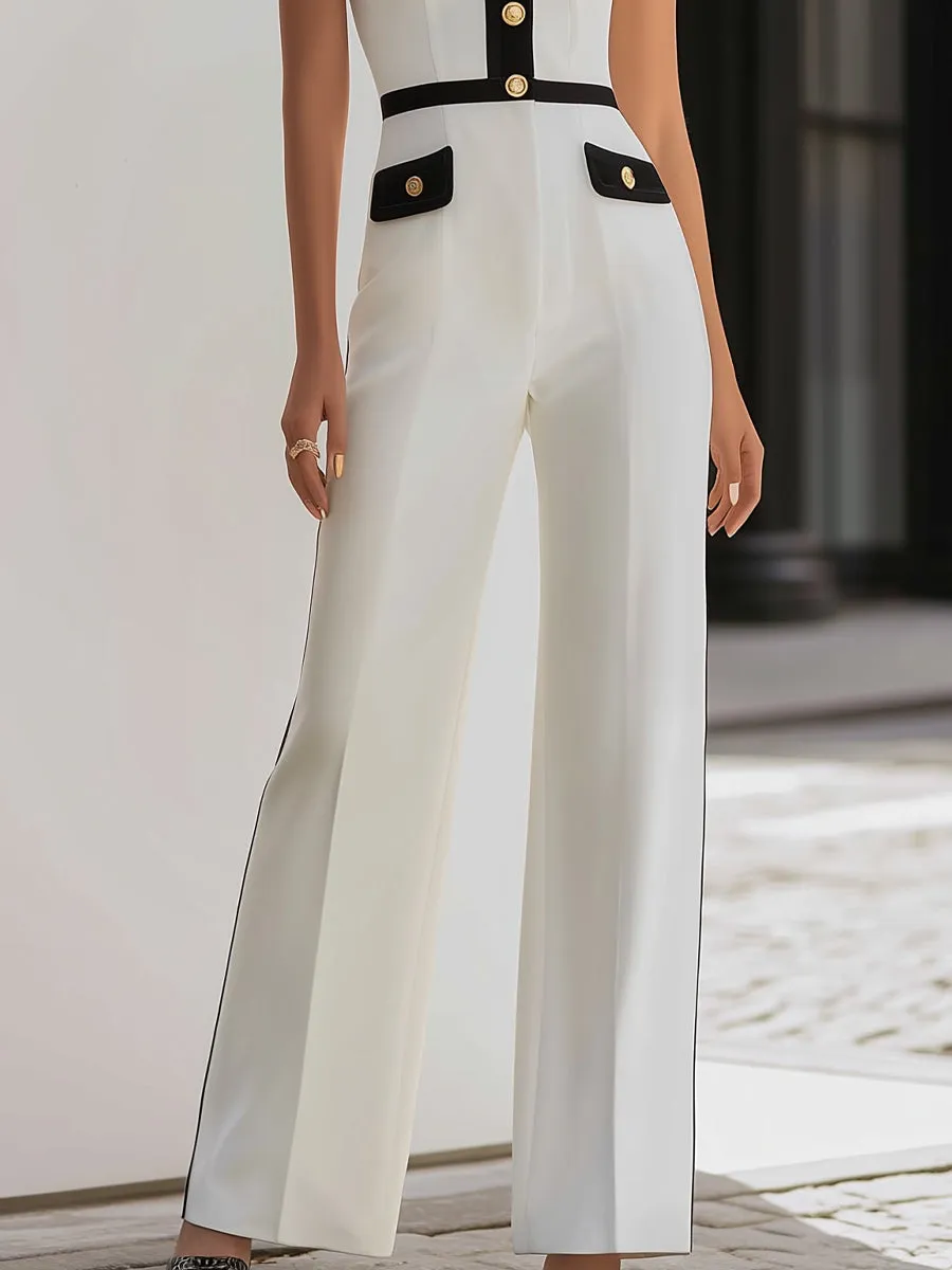 Contrast-Trim Tailored Sleeveless Jumpsuit sold by Mooyius product image thumbnail 3