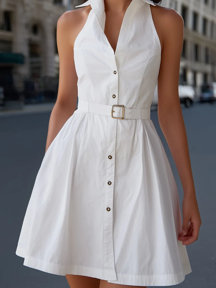 Belted Button-Front Sleeveless Shirt Dress sold by Mooyius product image thumbnail 3