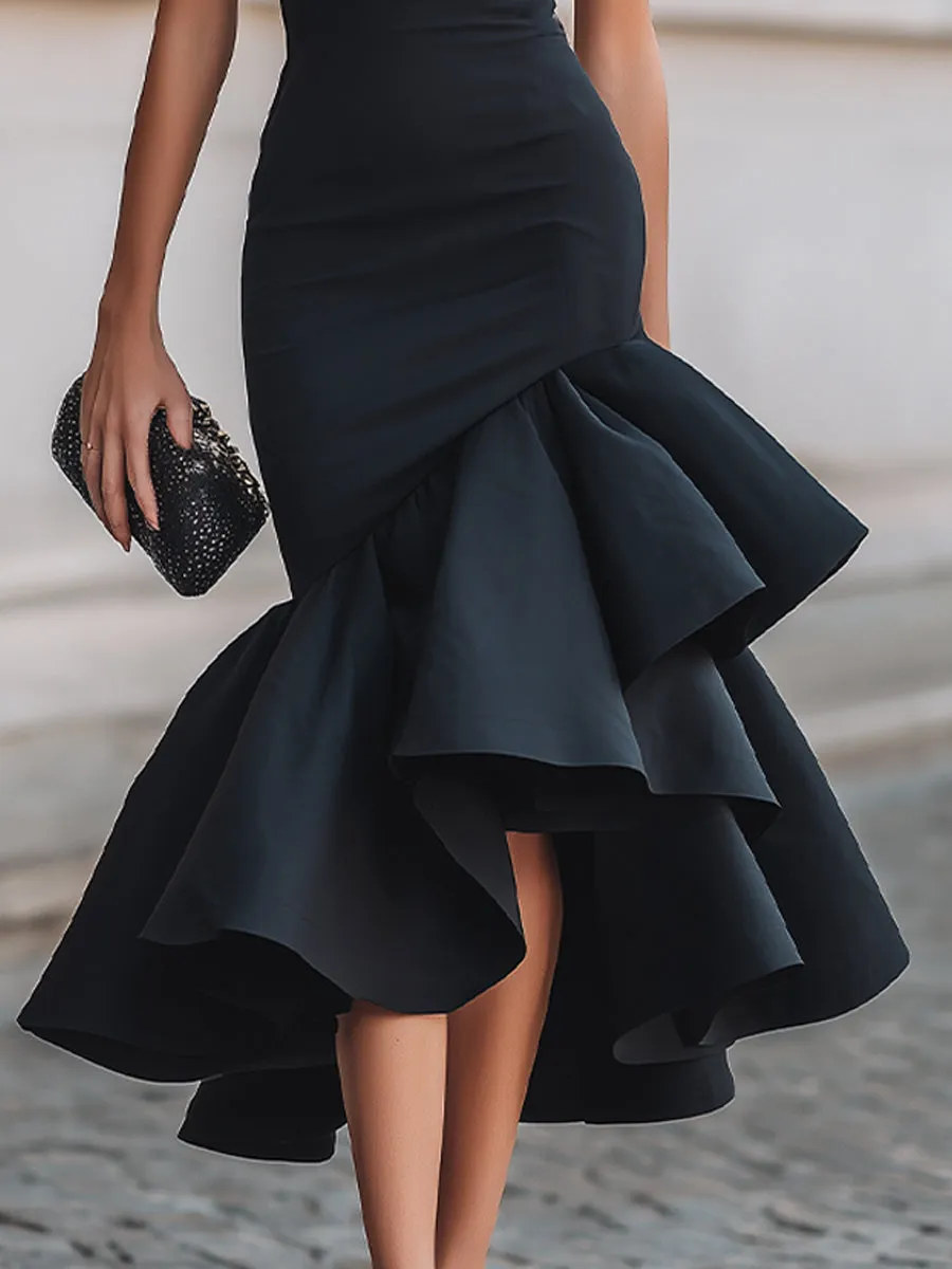 Asymmetrical Ruffle Hem Tailored Midi Dress sold by Mooyius product image thumbnail 4
