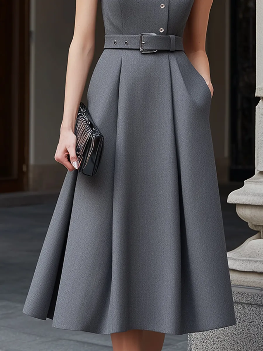 Belted Button-Detail Tailored Midi Dress sold by Mooyius product image thumbnail 4