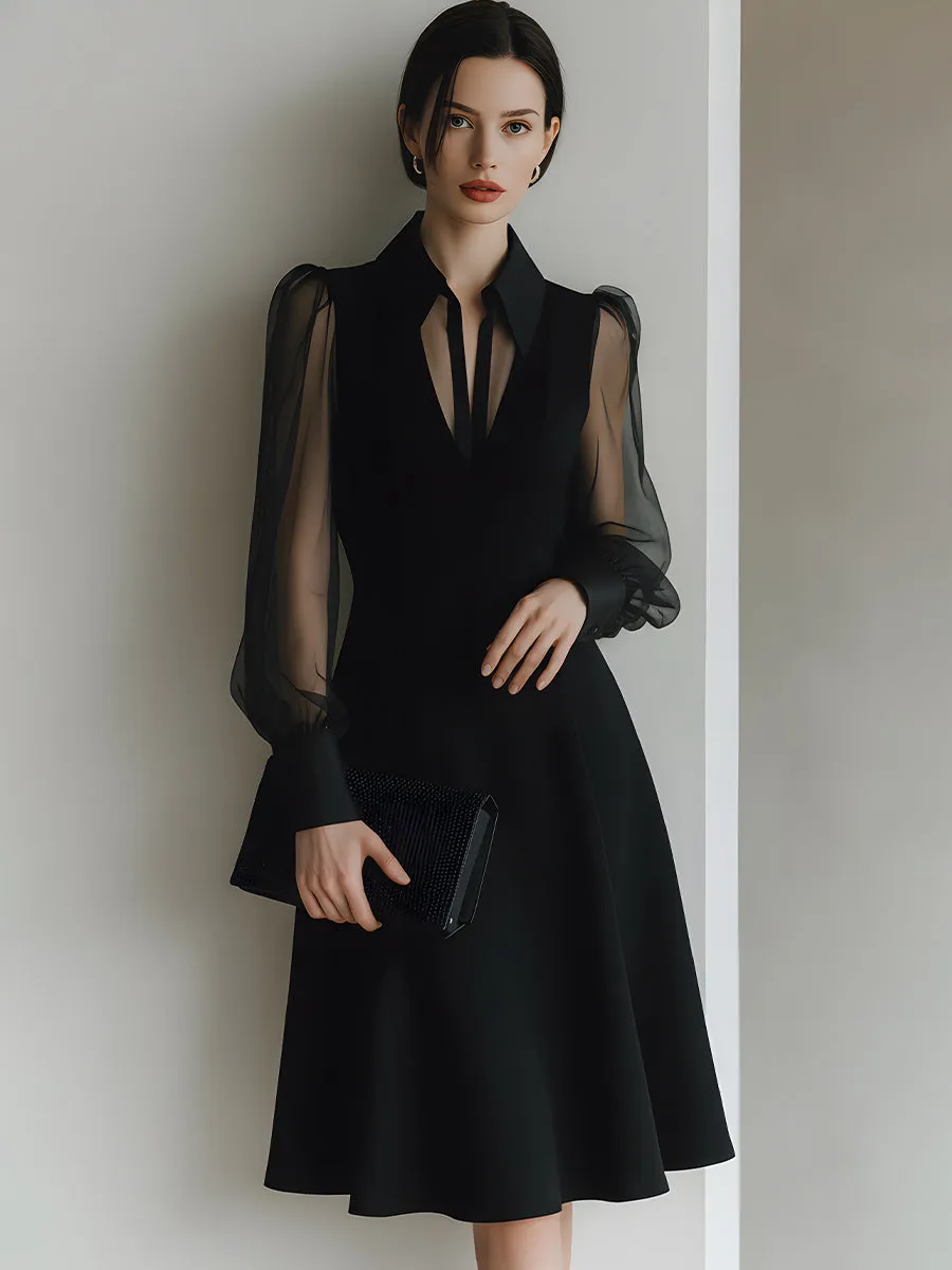 Sheer Sleeve Collared A-Line Midi Dress sold by Mooyius product image thumbnail 2