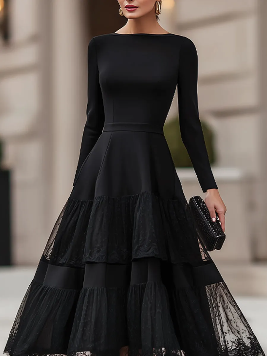 Long Sleeve Tiered Lace Hem Maxi Dress sold by Mooyius product image thumbnail 3