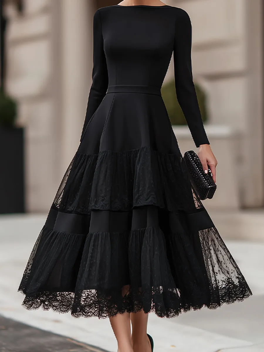 Long Sleeve Tiered Lace Hem Maxi Dress sold by Mooyius product image thumbnail 4