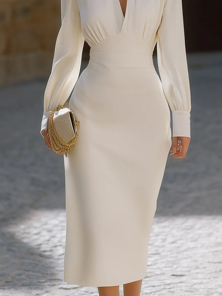Choker Neck Deep V Long Sleeve Sheath Dress sold by Mooyius product image thumbnail 4