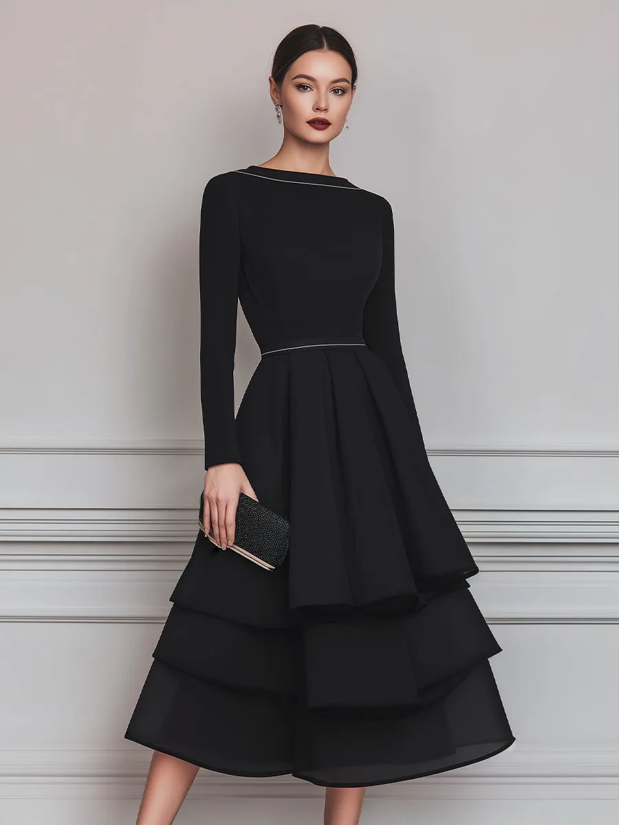 Piped Neck Tiered Midi Dress sold by Mooyius product image thumbnail 2