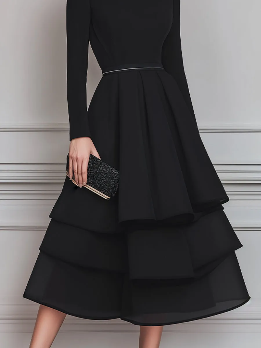 Piped Neck Tiered Midi Dress sold by Mooyius product image thumbnail 4