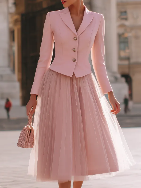 Blush Pink Tailored Blazer & Tulle Skirt Set made by Mooyius