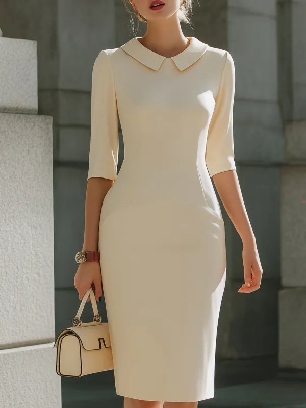Cream Peter Pan Collar Sheath Dress sold by Mooyius