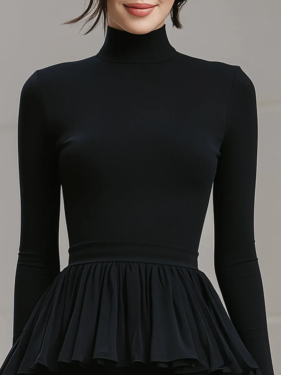 Black Turtleneck Tiered Ruffle Mini Dress sold by Mooyius product image thumbnail 2