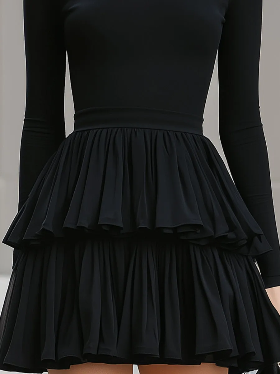 Black Turtleneck Tiered Ruffle Mini Dress sold by Mooyius product image thumbnail 3